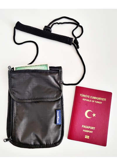 Travel Check Seyahat Güvenlik Boyun Para Çantası Kesesi Siyah