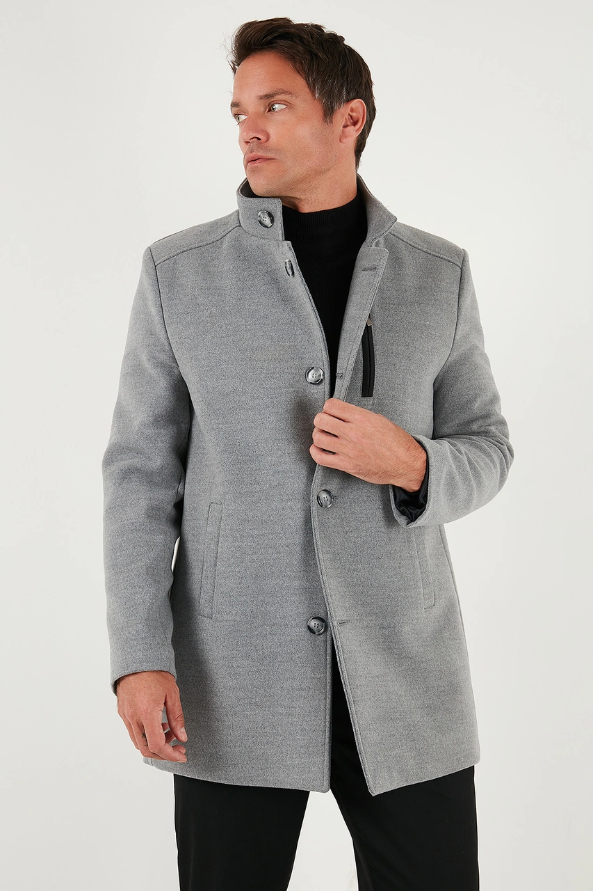 Buratti Slim Fit Düğmeli Dik Yaka Kaşe Erkek Kaban 5840099 Gri