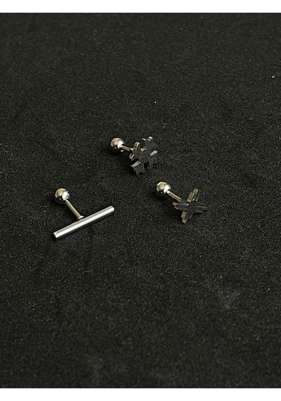316 L Cerrahi Çelik Piercing Kıkırdak Helix Tragus Conch Figürlü Piercing Gri
