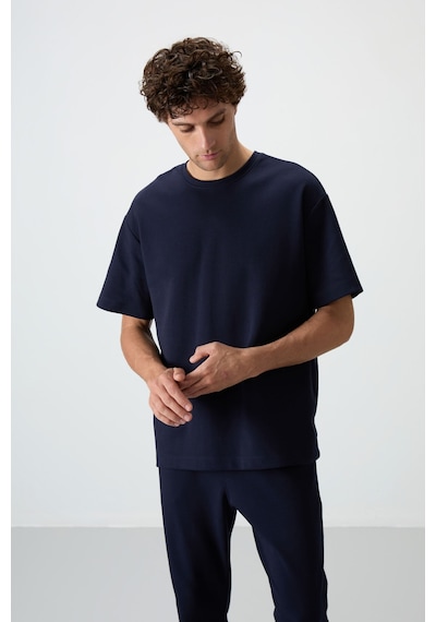 Tommy Life Lacivert Pamuklu Kalın Yumuşak Dokulu Oversize Fit Basic Erkek Eşofman Takım - 85251 Lacivert