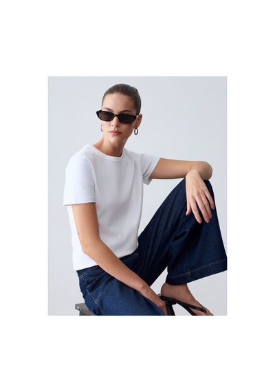 Dilvin 32779 Bisiklet Yaka T-shirt-beyaz-16479