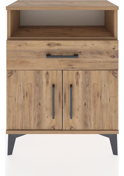 Arges Komodin 2 Raflı Tek Çekmeceli 2 Kapaklı 60x30x80 Çam-çam Atlas Çam