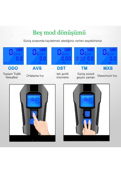 Bisiklet Lcd Hız Göstergesi Su Geçirmez Şarjlı Led Işık Km Ekran Siyah
