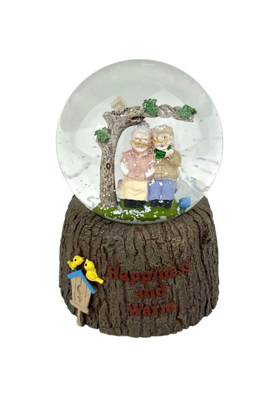 Happiness And Warm - Sevimli İhtiyar Çift Işıklı Ve Müzikli Kar Küresi