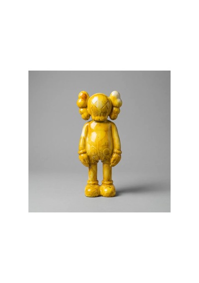 Kaw Tarzı Sarı X Gözlü El Boyaması Dekoratif Figür Heykel 26 Cm