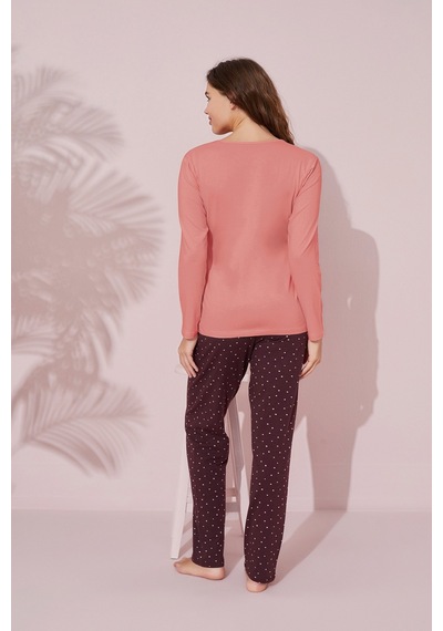 Siyah İnci Pamuklu Örme Pijama Takım 24241103 Koyu Somon