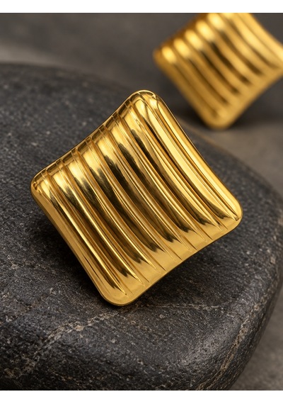 Dora S Shine Gold Aura Altın Rengi Fitilli Kare Küpe Geometrik Ve Işıltılı Tasarım Çok Renkli
