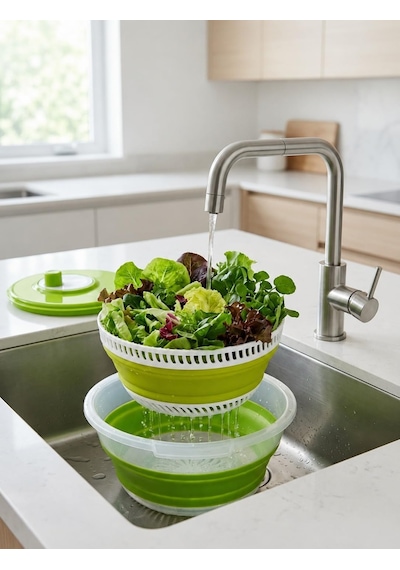 Katlanabilir Salata Kurutucu - Süzgeç Ve Kase Seti - 3'ü 1 Arada 4.5 Litre Yeşil Diğer