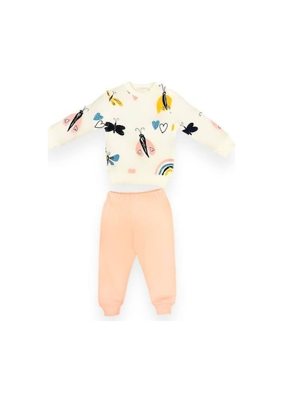 Cantoy Kız Bebek Kelebek Desenli Pamuklu Eşofman Takım-15110 Pudra