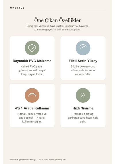 Oglo 4'ü 1 Arada Şişme Havuz Koltuğu Hava Yastıklı Fileli Deniz Yatağı Sarı