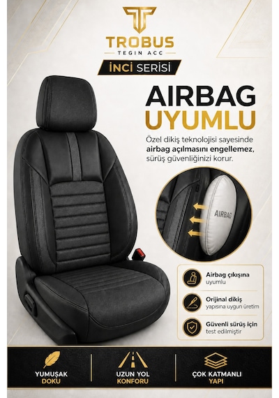 Nissan Note 2006-2012 Uyumlu İnci Serisi Siyah Oto Koltuk Kılıfı