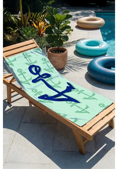 Çapa Marine Mint Plaj Havlusu - Akdeniz Modern Lacivert Turkuaz Hızlı Kuruyan Mikrofiber Havlu Çok Renkli