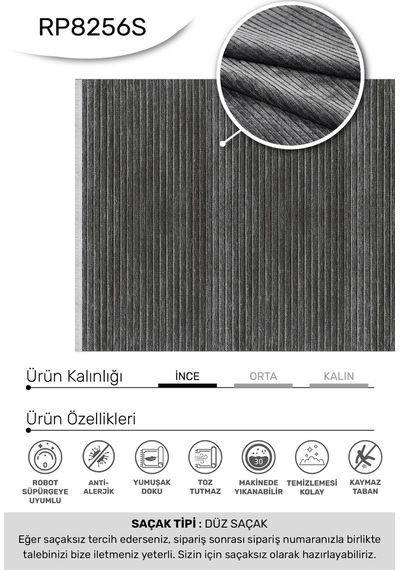 Ayla-antrasit - Özel Ölçü-oturma Odası, Koridor Halısı-kaymaz Taban-robot Süpürgeye Uyumlu-kolay Temizlenebilir