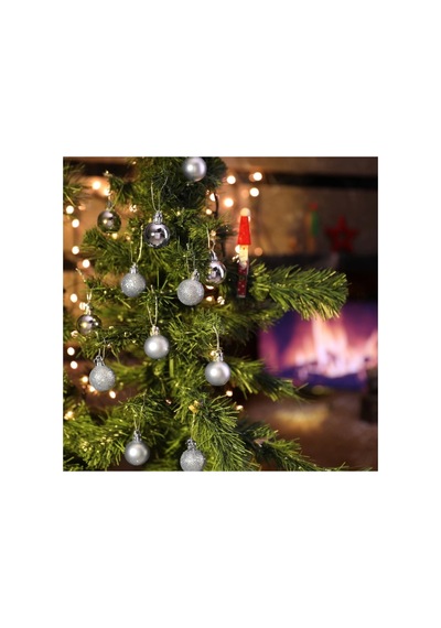 12'li Gümüş 3 Cm Yılbaşı Topu, Noel Topu, Çam Ağacı Topu, Süs Topu