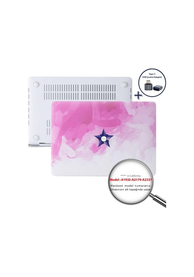 Macbook Air 13 İnç Kılıf A2337 M1 A2179 A1932 Uyumlu Hard Case Sert Kapak Suluboya Desenli Uv Baskılı Koruyucu Kılıf İnce Hafif Laptop Kılıfı Pembe Belirtilmemiş