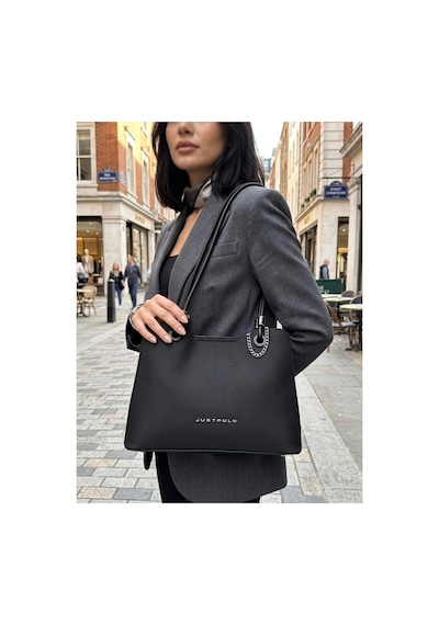 Just Polo Kadın Yeni Sezon Yumuşak Deri Büyük Boy Fermuarlı Lüks Tasarım El Çantası Shopper Siyah 01880857