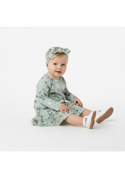 Çiçekli Uzun Kol Kız Bebek Elbise St09755 Yeşil