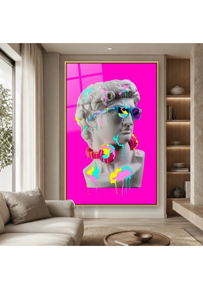Boya Damlalı Pop Art Büst Gold Çerçeveli Cam Tablo