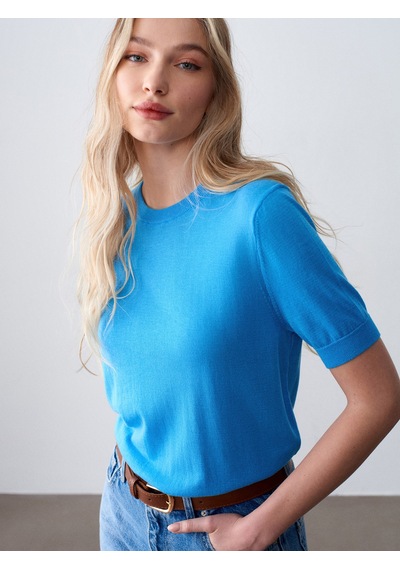 Dilvin 10872 Lyocell Karışımlı Minimal Bluz-turkuaz