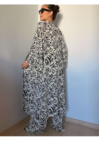 Ali Butik Zebra Desenli Kimono Pantolon Takım Zebra