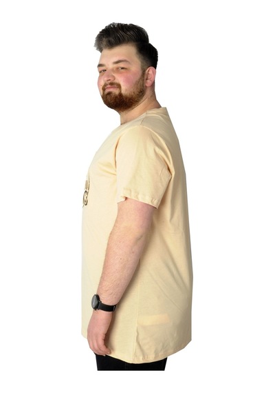 Mode Xl Büyük Beden T-Shirt Baskılı Powerfull 22155 Bej 001