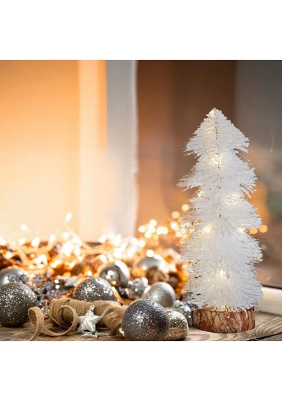 30cm Işıklı Simli Dekoratif Beyaz Çam Ağacı 30 Cm