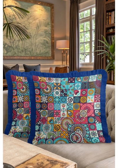 Canlı Boho Mozaik Saçaklı Yastık Kılıfı - Renkli Eklektik Mavi Sarı Püsküllü Kırlent Kılıfı Tozlu Dumanlı Lacivert Canlı Boho Mozaik Saçaklı Yastık Kılıfı - Renkli Eklektik Mavi Sarı Püsküllü Kırlent Kılıfı Tozlu Dumanlı Lacivert