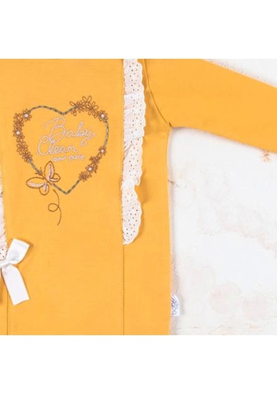 Candar 3-12 Ay Kız Bebek Tulumu Love Kalp Nakışlı Sarı Sarı