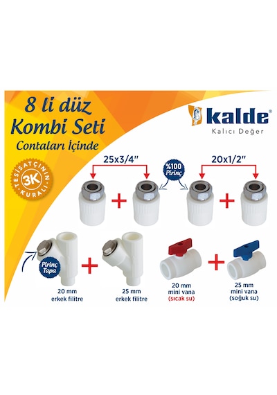 Kalde Kombi Alt Bağlantı Seti 8'li Düz