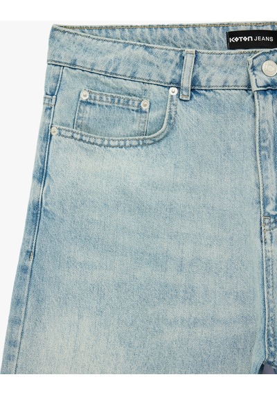 Koton Normal Bel Pamuklu Pis Paça Straight Fit Bermuda Jean Şort Orta İndigo 6sam40376nd