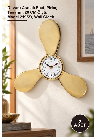2 Adet Pirinç Duvar Saati Duvara Asmalı Saat, Pirinç Tasarım, 20 Cm Ölçü, Model 2195/9, Wall Clock Diğer