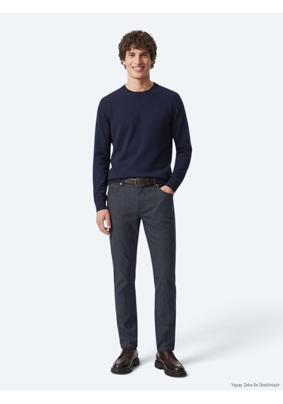 Kip Lacivert Dokuma Regular Fit Casual Pamuk Karışımlı Pantolon Lacivert -