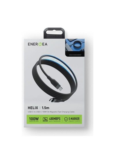 Helix 1.5m 100w Manyetik Katlanma Özellikli Type-c To Type-c Pd Hızlı Şarj Kablo - Siyah