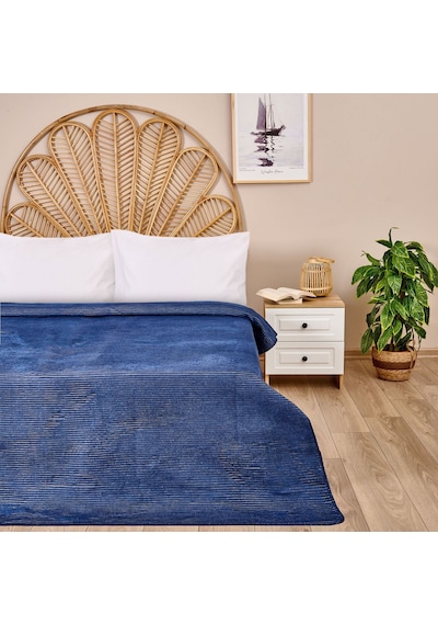 Soft Moza Pamuklu Tek Kişilik Battaniye - Lacivert - 150x200 Cm Renkli
