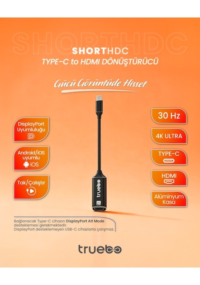 Truebo Shorthdc Usb-c To Hdmı Dönüştürücü