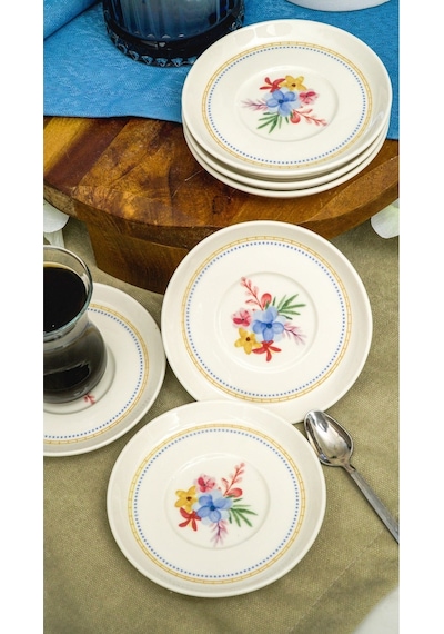 Dalya Porselen Çay Tabağı 6'lı 13cm Kırık Beyaz