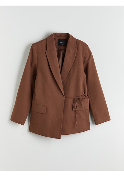 Lcw Vision Kahverengi Keten Karışımlı Kadın Blazer Ceket