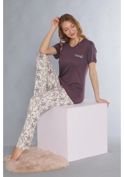 Kısa Kol Viskon Pijama Takımı Flz 88-116 Mor