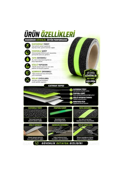 Fosforlu Kaydırmaz Bant 5 Cm X 3 Metre Gece Parlayan Güçlü Yapışkanlı Merdiven Güvenlik Bandı İç Dış