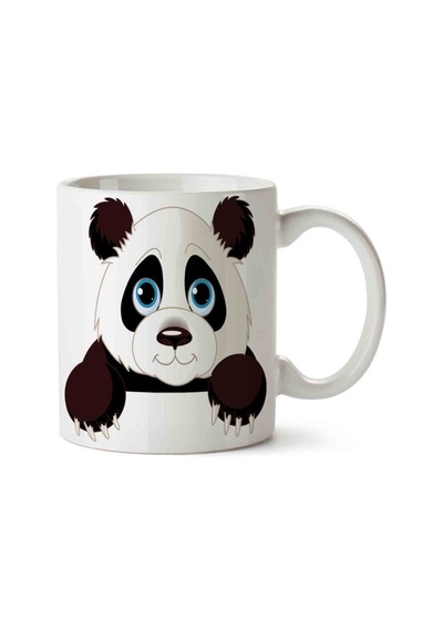 Panda Sevimli Bakış Porselen Kupa Bardak Beyaz