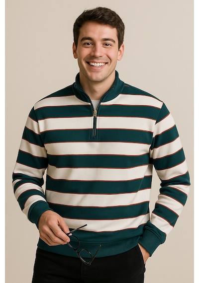 We&me Regular Fit Yarım Fermuarlı Dik Yaka Bloklu Basic Sweatshirt Çok Renkli