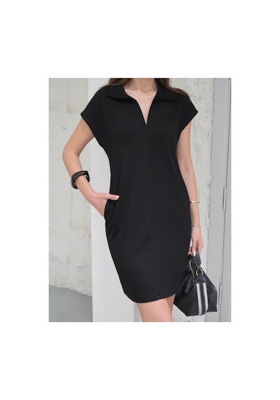 Paw Garage Kadın Penny Polo Yaka Cepli Elbise - Soft Modal Kumaş S Siyah S Siyah Pwg1004250151q7