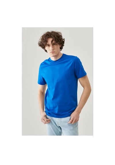 Erkek Tişört Kısa Kol Düz Bisikilet Yaka Oversize T-shirt - Mi Mavi