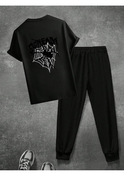Uyguntarz Unisex Scream Siyah Tasarım Basklı Tshirt Eşofman Takımı