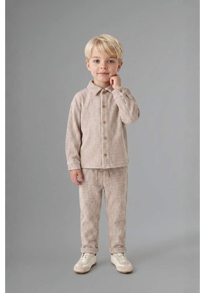 Defacto Erkek Bebek 2li Takım Dokulu Kumaş Gömlek Pantolon G6394a526spbg106 Bej-bg106