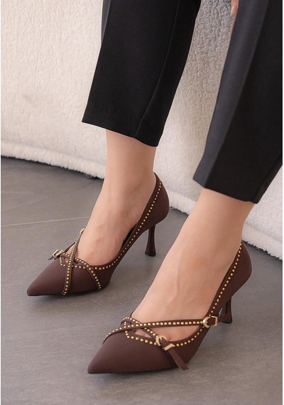 Feles Zımba Toka Detaylı Stiletto Topuklu Kadın Ayakkabı Kahverengi