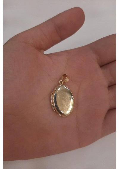 Fiyonk Kuyumculuk 14 Ayar Altın Kapaklı Resim Yapılabilen Oval Kolye Ucu 001