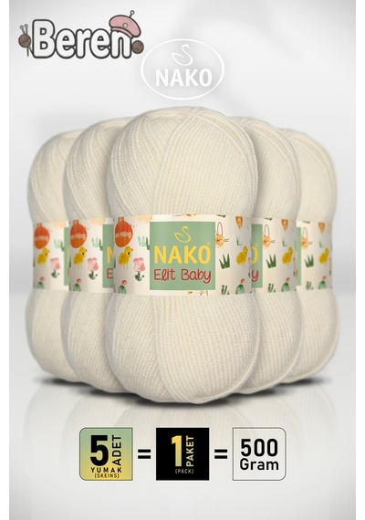 Elit Baby - 99064 Krem - 5'li Paket - 100gr/250m - Bebek İpi - Anti Pilling Tüylenmez İp