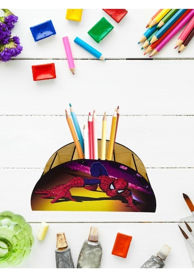 Berenden Ahşap Çocuklar İçin Masa Üstü Kalemlik & Organizer-spidermen