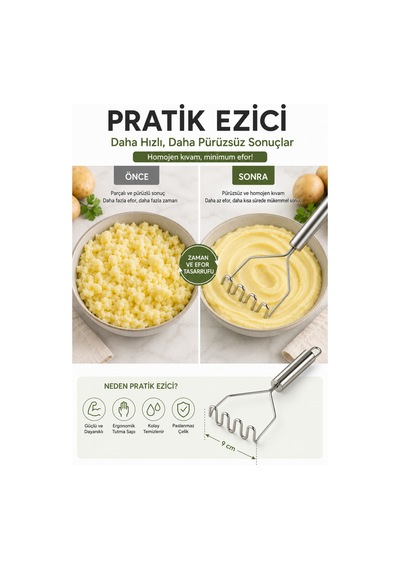 Patates Ezici Paslanmaz Çelik Sebze Meyve Püre Aparatı 9 Cm